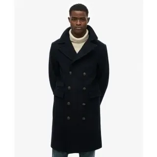 Superdry für Herren. M5012384A Merchant-Mantel aus Wollmischung, lang, marineblau (M), Lässig, Wolle, Klassisch