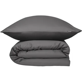 SCHIESSER Ella Unifarben Baumwollsatin Dunkelgrau 155 x 220 cm + 80 x 80 cm