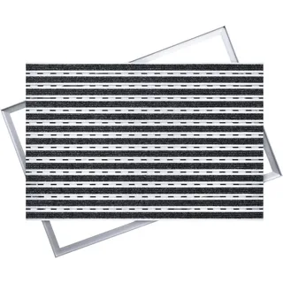 POLENTEX Aluminium Fußmatte für Türen mit Rahmen 80x60 cm, verstärkt 12 mm, Textil, objektgeeignete Eingangsmatte für Innen, Rips Anthrazit - Dunkelgrau