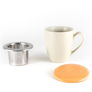 Hanseküche Tasse Teetasse mit Deckel und Sieb – XXL Teebecher 650ml, Keramik, mit Ultrafeinfilter, Thermoeffekt, Dickwandige Keramik weiß