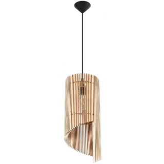 Holz Hängelampe Wohnzimmerlampe skandinavisch Pendelleuchte Hängeleuchte im Lamellendesign gedreht, Naturholz, 1x E27, DxH 21x100 cm