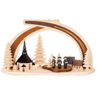 Schwibbogen Seiffener Kirche und Kurrende mit LED Beleuchtung