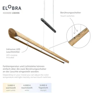 ELOBRA LED-Pendelleuchte Columbia Holz Braun Eiche