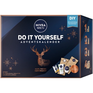 NIVEA MEN DIY Adventskalender 2023 für 24 einzigartige Verwöhnmomente, Weihnachtskalender mit ausgewählten Pflegeprodukten & Accessoires, Pflegeset für die Adventszeit