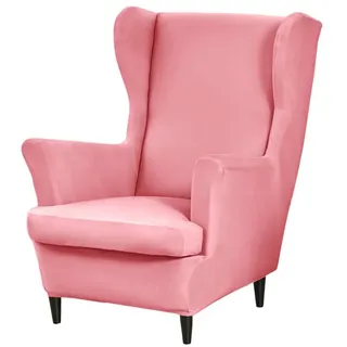 Highdi 2 Teilig Ohrensessel Überzug, Einfarbig Sessel-Überwürfe Ohrensessel Schonbezüge Bezug Elastisch Sesselhusse Stretch Tiger Stuhlbezug mit Armlehne Hohe Rückenlehne (Rosa)
