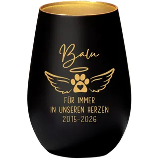 Trauergeschenk Hund Trauerlicht personalisiert Andenken an verstorbenen Hund Windlicht Trauer Geschenk zur Erinnerung Trauerkerze Gedenkkerze (Schwarz)