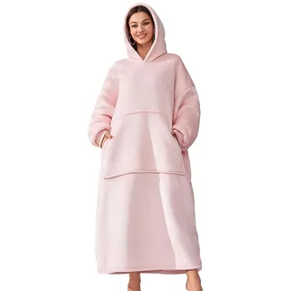 Extra Lang Kapuzenpullover Damen Oversize Hoodie Decke Sweatshirt Rosa | Sherpa Tragbare Decke, Weich Warme TV Decke, Kapuzen Pullover, mit Ärmel und Tasche, Geschenke für Frauen Teenager