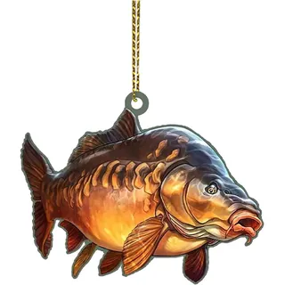 Weihnachtsbaum Deko, Personalisierte Green Bass Fish Forellenflache 2D Weihnachtsschmuck Baumschmuck Rückspiegel Zubehör Mini Weihnachtsschmuck Lustige Weihnachtskugeln Weihnachtsbaum (L, One Size)