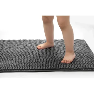 Seamarkt Badematte Chenille Rutschfeste Badematte grau 80 cm x 50 cm