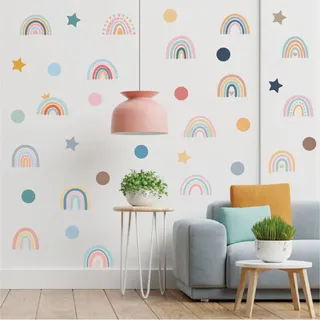 Regenbogen-wandtattoos, Wind, Sterne, Punkte, Kinderzimmer, Mädchenzimmer-wanddeko-aufkleber