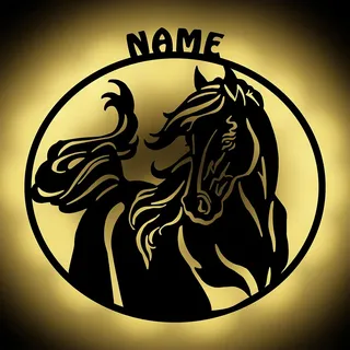 Namofactur Pferd Nachtlicht Holz Deko Wand-Lampe Geschenke personalisiert mit Namen I Batteriebetrieb