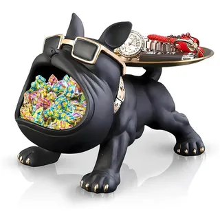 Refined Living Dekoschale Bulldogge Skulptur Deko Französische Bulldogge Tablett Tierfigur (Dekotablett Dekoobjekt Dekofigur Halloween- und Weihnachtsgeschenke, 1 St., Big Mouth Schlüssel Schale Schmuck Aufbewahrungsbox Storage Sculpture), für Wohnzimmer Eingangsbereich Büro Schreibtischdekoration