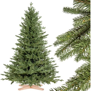 FairyTrees Weihnachtsbaum künstlich 150cm BAYERISCHE Tanne Premium Christbaum Holzständer | Tannenbaum künstlich mit Naturgetreue Spritzguss Elemente | Made in EU
