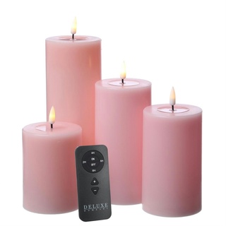 LED Kerzenset MIA Echtwachs Deluxe 4 Größen rosa mit Batterien Fernb.