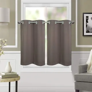 Dreamskull Kurzstores Gardinen Vorhänge Vorhang Schals Kurz Blickdicht mit Ösen Verdunkelungsgardinen Vintage Scheibengardinen Gardinenschals Bistrogardine Modern 90cm hoch 2er Set Wohnzimmer (Braun)