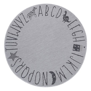 Kinderteppich Kinderteppich ABC Alphabet In- / Outdoor Buchstaben Motiv silber grau, Teppich Boss, rund, Höhe: 3 mm grau|silberfarben rund - Ø 120 cm x 3 mm