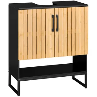 SoBuy Waschbeckenunterschrank, mit 2 Türen Schwarz 60x30x70,5cm Modern