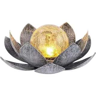 Lotus Solar-gartenleuchte, 20 X 20 X 10 Cm, Warmweißes Licht, Led-solar-gartenlampe Für Rasenwege, Terrasse Und Balkon, Grau