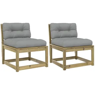 DKD Home Decor Gartensofa 2-tlg. Kiefernholz Imprägniert braun/grau