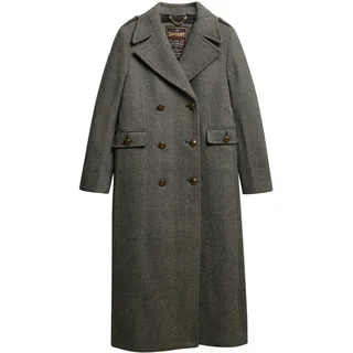 Superdry Damen Zweireihiger Mantel aus Wollmischung Elfenbein/Schwarzes Fischgrätmuster 44 - 44