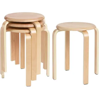 IBUYKE 4er Set Esszimmer-Hocker, Holz-Stapelstuhl mit Rutschfest (kreisförmig)