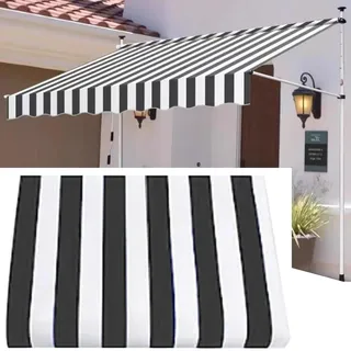 NILZA Ersatzstoff Für Einziehbare Klemmmarkise Einstellbarem Markisenstoff Sonnenschutz Ersatztuch Canvas UV Schutz Markisenbespannung Für Garten Balkon Deck(Color:Black White,Size:250cm)