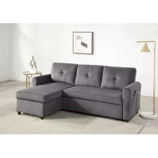 Atlantic Home Collection Schlafsofa Gustavo L-Form, B: 199 cm, mit Bettfunktion, Bettkasten & seitlichen Taschen grau
