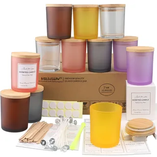 MILIVIXAY Bunte Kerzengläser aus Glas mit Deckeln und Kerzenherstellungs-Sets, leere Kerzengläser im Großpack zum Kerzenmachen, 12er-Pack, 200 ml