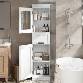 Garvee Badezimmerschrank Badschrank Hochschrank Mit TüRen Und Verstellbarem Einlegeboden, Badschrank Schmal Weiß Mit 5 FäCher BadezimmerschräNke für Badezimmer Wohnzimmer KüChe Esszimmer 170x40x31 cm
