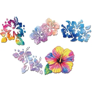WADORN 5 Stücke Regenbogen Hibiskus Blume Reflektierende Vinyl Auto Aufkleber Aufkleber Mit Hawaii Blumenmotiv Für Autofenster Wasserdicht Für Fenster Autos LKWs Werkzeugkästen Laptops