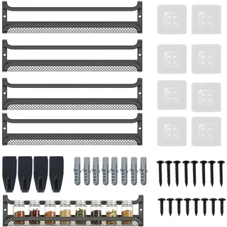 JUNANDHBAO 4 Stück Gewürzregal Wand, Gewürz Organizer, Metall Gewürzregal, 29 x 7 x 7 cm, con Kleben und Schrauben, Beweglichen 4 Haken, für Küchen Wand, Küchenschrank, Speisekammertür