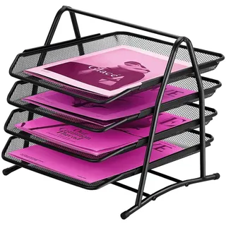 ideallife Briefablagen 4 Ebenen - Dokumentenablage Metall Desk Organizer - Metall Ablage Ablagefächer für A4 Dokument - Büro Schreibtisch Ablage mit 4 Schubladen I Papier Ablagefächer A4 (Schwarz)