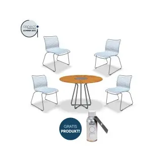 Houe Set mit CIRCLE Dining Table Ø110 und 4 x CLICK Dining Chair ohne Armlehnen Dusty light blue