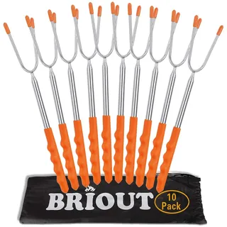 Briout Marshmallow-Bratstäbchen, extra lang, 114 cm, Edelstahl, Teleskop-Spieße, für Kinder, sichere Grillgabeln für Lagerfeuer, Lagerfeuer und Grill, 10 Stück