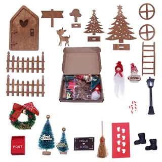 CLTYQ Wichtel Wichteltür Set,Weihnachtsdeko Wichtel Elfen Tür Zubehör set, Kinderzimmer Dekor Geschenk für Weihnachten braun