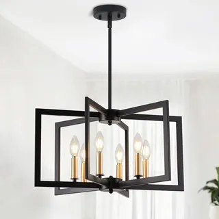 Schwarzer Quadratischer Kronleuchter, Pendelleuchte Aus Metall Im Landhausstil Mit Einstellbarer Höhe Und E12-Sockel, Deckenleuchten Für Wohnzimmer Schlafzimmer Esszimmer Kücheninsel(Black+Gold)