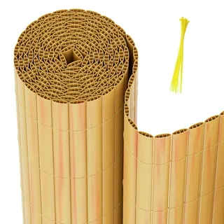 Hebitod PVC Sichtschutzmatte, 100x600cm Standard Sichtschutz, Verdreifachen Verstärkung Innen, Garten Balkon Terrasse Sichtschutzzaun mit Kabelbindern, Balkonverkleidung Zaunblende, (Bambus)