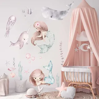 WANDKIND Meerjungfrau V399 Wandtattoo Kinderzimmer | handgezeichnet | AUFKLEBER Kindergarten | Wandsticker Babyzimmer Mermaid (75 x 75 cm)