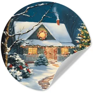 MuchoWow Wandsticker Weihnachten - Weihnachtsbaum - Winter - Zuhause - Schnee (1 St), Wanddeko Wohnzimmer Schlafzimmer Wandverkleidung, 50x50 cm 50 cm x 50 cm x 0.1 cm