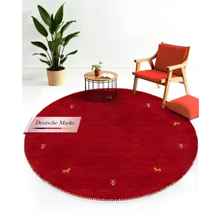 carpetfine Wollteppich CARPETFINE "Gabbeh Uni", rot, H:15mm Ø:150cm, Wolle, Teppiche, reine Wolle handgewebt, Gabbeh Tiermotiv warmes Raumklima viele Größen