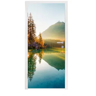 MuchoWow Türtapete See - Wald - Berge - Natur - Sonne - Landschaft, Matt, bedruckt, (1 St), Türfolie Selbstklebend, Türtapete, Türdeko Poster, 95x235 cm bunt 95 m x 235 m
