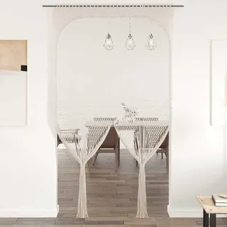 Makramee Vorhang Baumwolle 140 x 240 cm Fadengardine Raumteiler Türvorhang Fenstervorhang Creme mit Schlaufen für Gardinenstange Boho Deko für W...