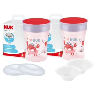 NUK Magic Cup Bundle – 2x Trinklernbecher 230ml Rot + Ersatzdeckel & Trinktüllen – Auslaufsicherer Babybecher, BPA-frei, Lernbecher für Kleinkinder