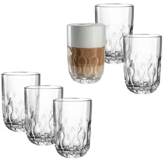 LEONARDO Latte-Macchiato-Glas GOCCE, 380 ml, 6er-Set, 6-tlg., Glas, 2. Variante, mit Tropfenrelief weiß