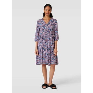 Knielanges Kleid aus Viskose mit floralem Muster, Graphit, 34