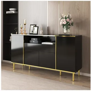 Odikalo Sideboard Anrichte Kommode Schließfach Schubladen Hochglanz Schwarz/Weiß H80cm schwarz