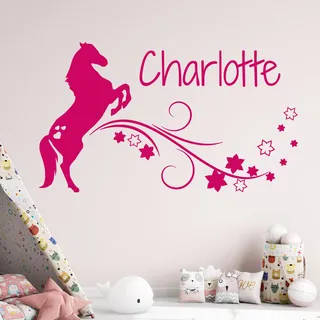 GRAZDesign Wandtattoo Kinderzimmer Pferd, Name personalisiert Wandaufkleber Mädchen - 87x50cm / 041 pink