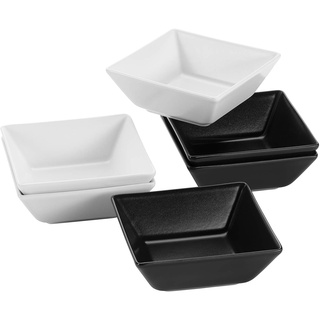 Mäser 931367 Schalen teilig, 3 rechteckige Weiß und 3 Schüsseln in Schwarz, Porzellan-Geschirr Set für 6 Personen