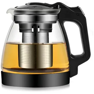 LuxusKollektion Teekanne Teekanne Glas 2000ml mit Sieb weiß