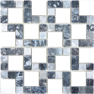 Mosani Mosaikfliesen Marmormosaik Mosaikfliesen mix schwarz weiß grau / 10 Matten